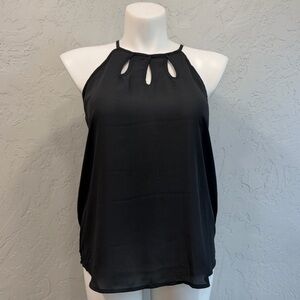Paper Moon Black Keyhole Halter Blouse Sleeveless Chiffon Top Size L